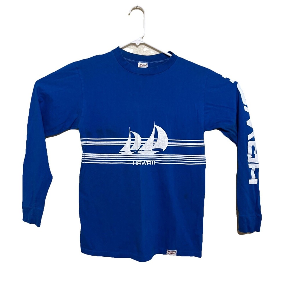 Vintage Crazy Shirts Hawaii Surf Beach Long Sleeve Blue 80s 1981 Medium